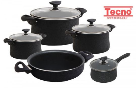 سرویس قابلمه و ماهی تابه تکنو سرویس 9 پارچه تفلون درب شیشه ای مدل 928