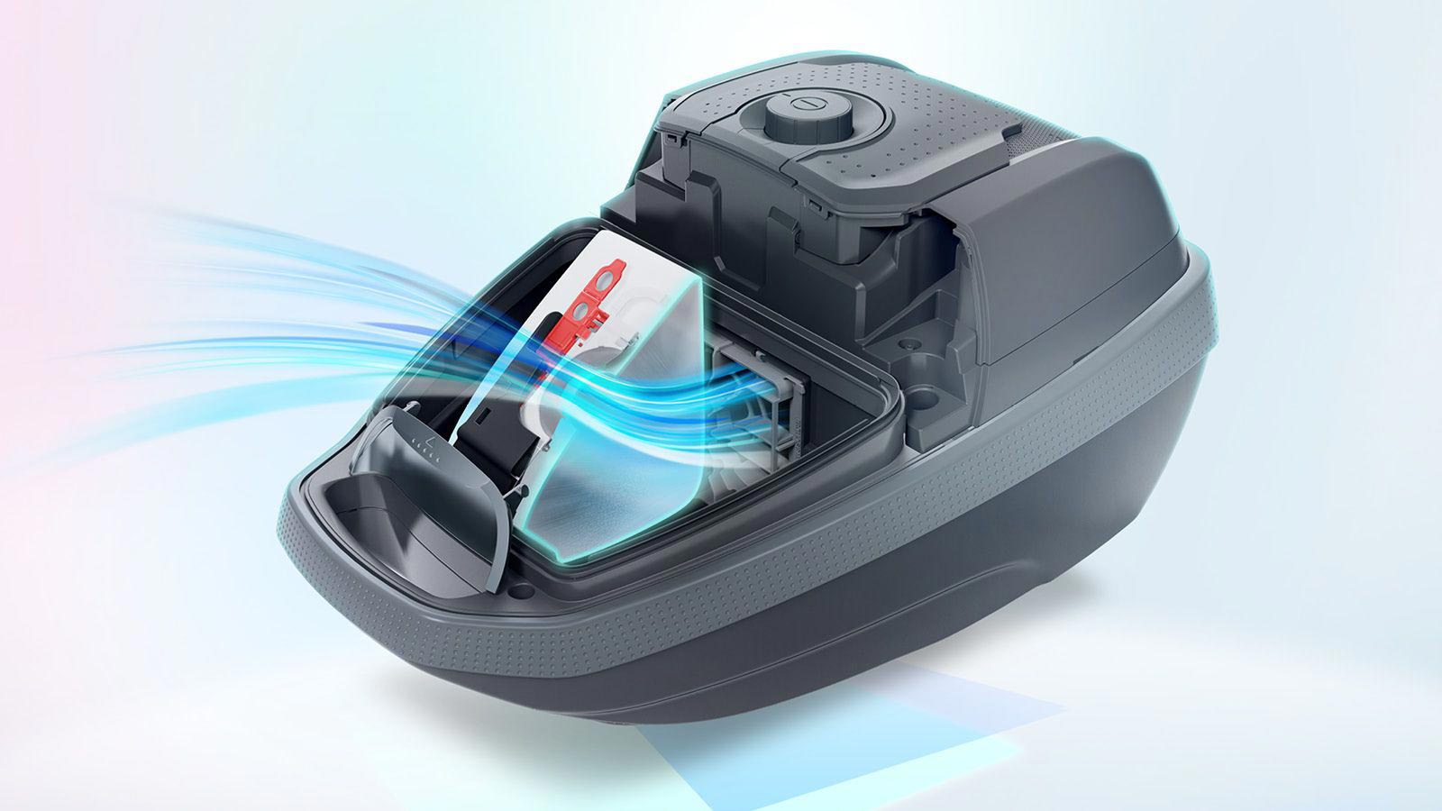 جارو برقی بوش BSGL5PRO8 دارای سیستم PowerProtect است و به کمک کیسه نوع G قدرت مکش بالایی دارد