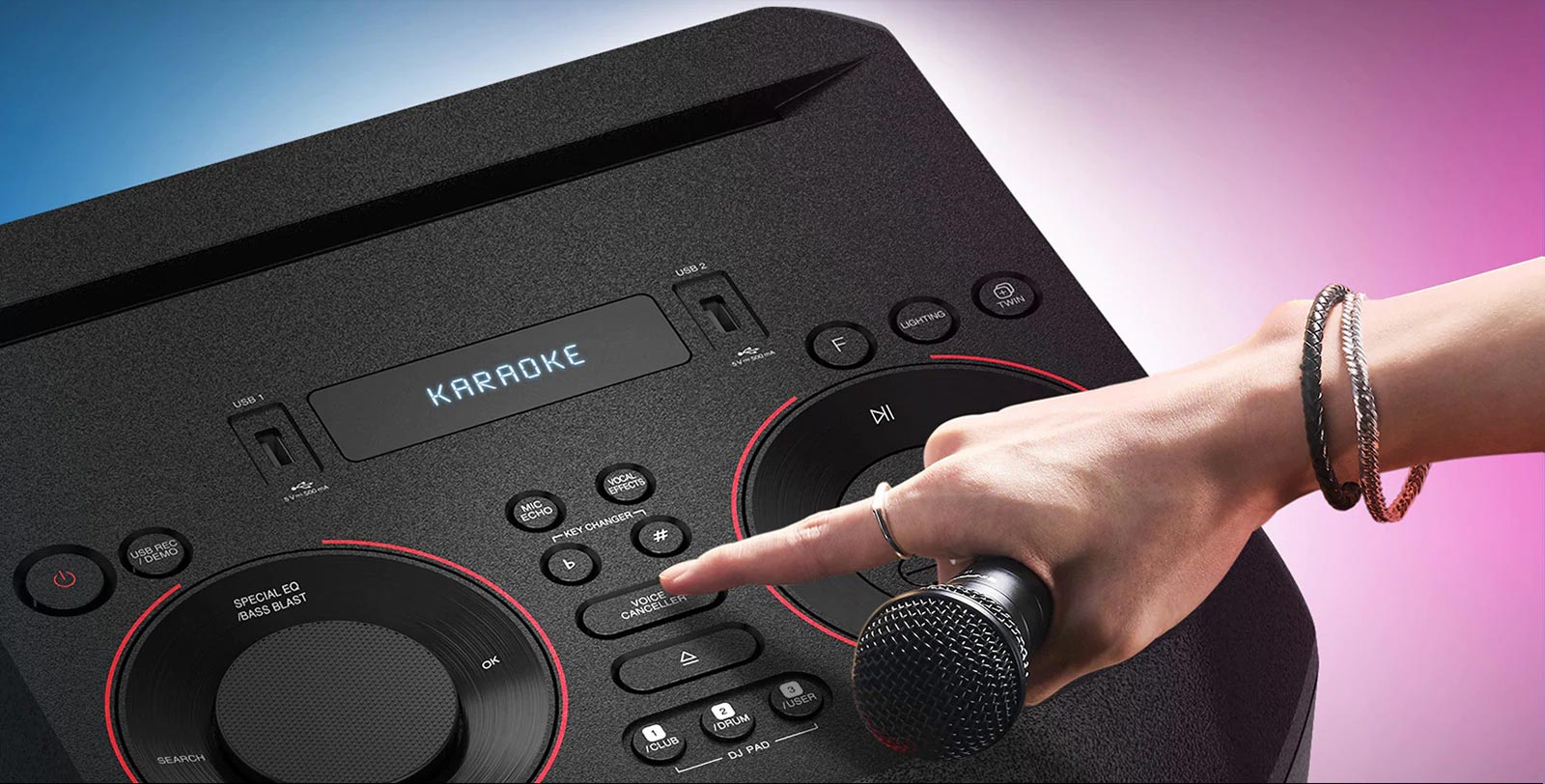 صفحه کنترل سیستم صوتی LG XBOOM ON7 با پشتیبانی از کارائوکه
