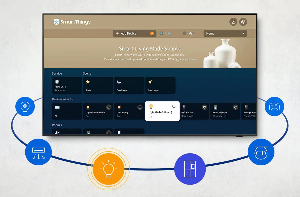 ;کنترل لوازم خانگی با برنامه SmartThings در تلویزیون سامسونگ 65AU9000