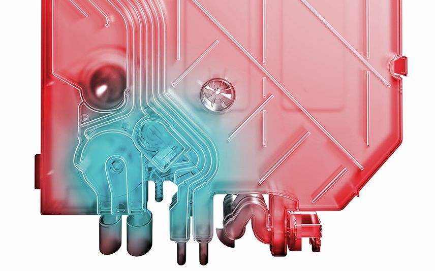 تنظیم حرارت آب با مبدل حرارتی برای شستشوی بهتر ظروف در ماشین ظرفشویی بوش SMS45II10Q